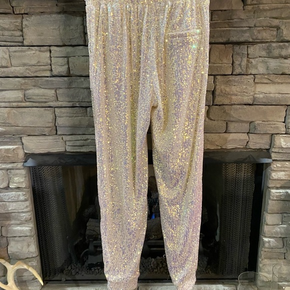 Velvet Gold/white irresdescent Shimmery sequin Track Pants - Picture 4 of 5